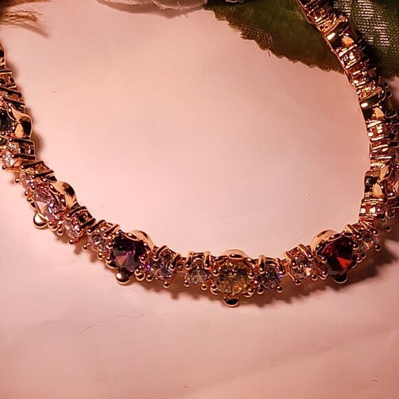 Elite, New, Multi Colored Topaz & White Sapphire, 18k Gold Filled Bracelet - Picture 5 of 7